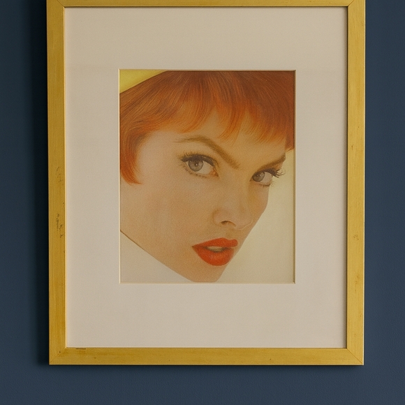 Gold Framed Art Print with Red Accents - Picture 1 of 4